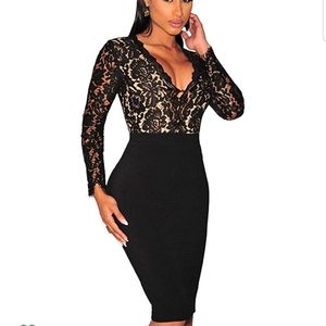 🌻Long Sleeve Lace Cocktail Dress